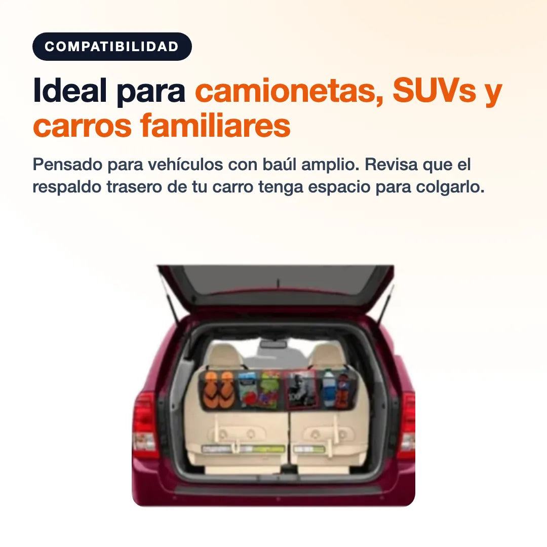 Compatibilidad del organizador con camionetas, SUVs y carros familiares